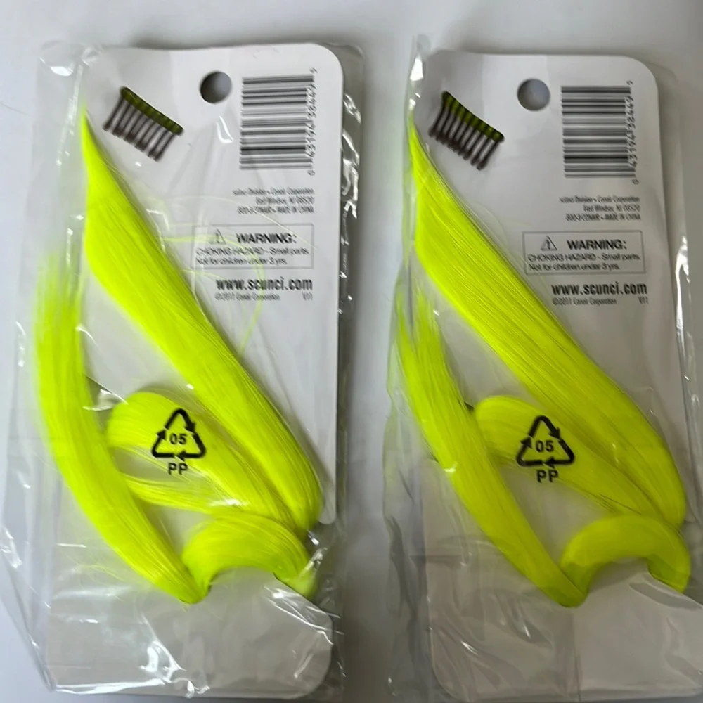 NWT Set of Two 18 inch “hot streaks” neon highlighter yellow hair extensions